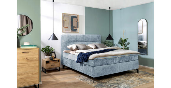 BOXSPRINGBETT 160/200 cm,  in Hellblau, Topper, H3 + H4 = fest + sehr fest  - Schwarz/Hellblau, Design, Textil/Metall (160/200cm) - Esposa