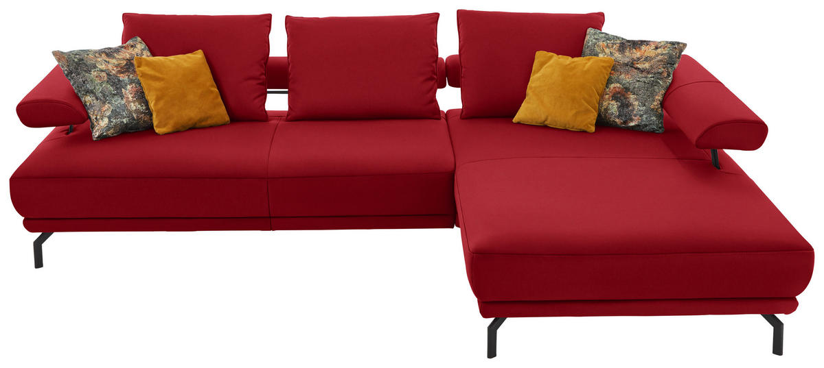ECKSOFA in Echtleder Rot  305/224 cm  - Rot/Schwarz, Design, Leder/Metall (305/224cm) - Dieter Knoll