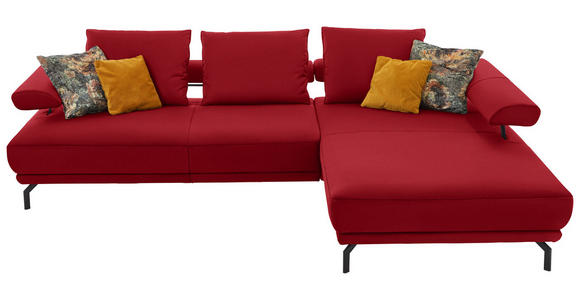 ECKSOFA in Echtleder Rot  - Rot/Schwarz, Design, Leder/Metall (305/224cm) - Dieter Knoll