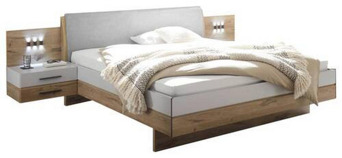 POSTELJNA GARNITURA  180 cm  x  200 cm , leseni material barve hrasta, svetlo siva  - barve hrasta/svetlo siva, Moderno, leseni material (180/200cm) - Venda