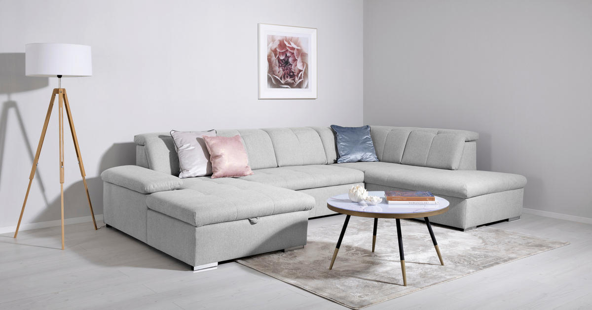 WOHNLANDSCHAFT Hellgrau  - Hellgrau/Grau, Design, Textil/Metall (173/328/215cm) - MID.YOU