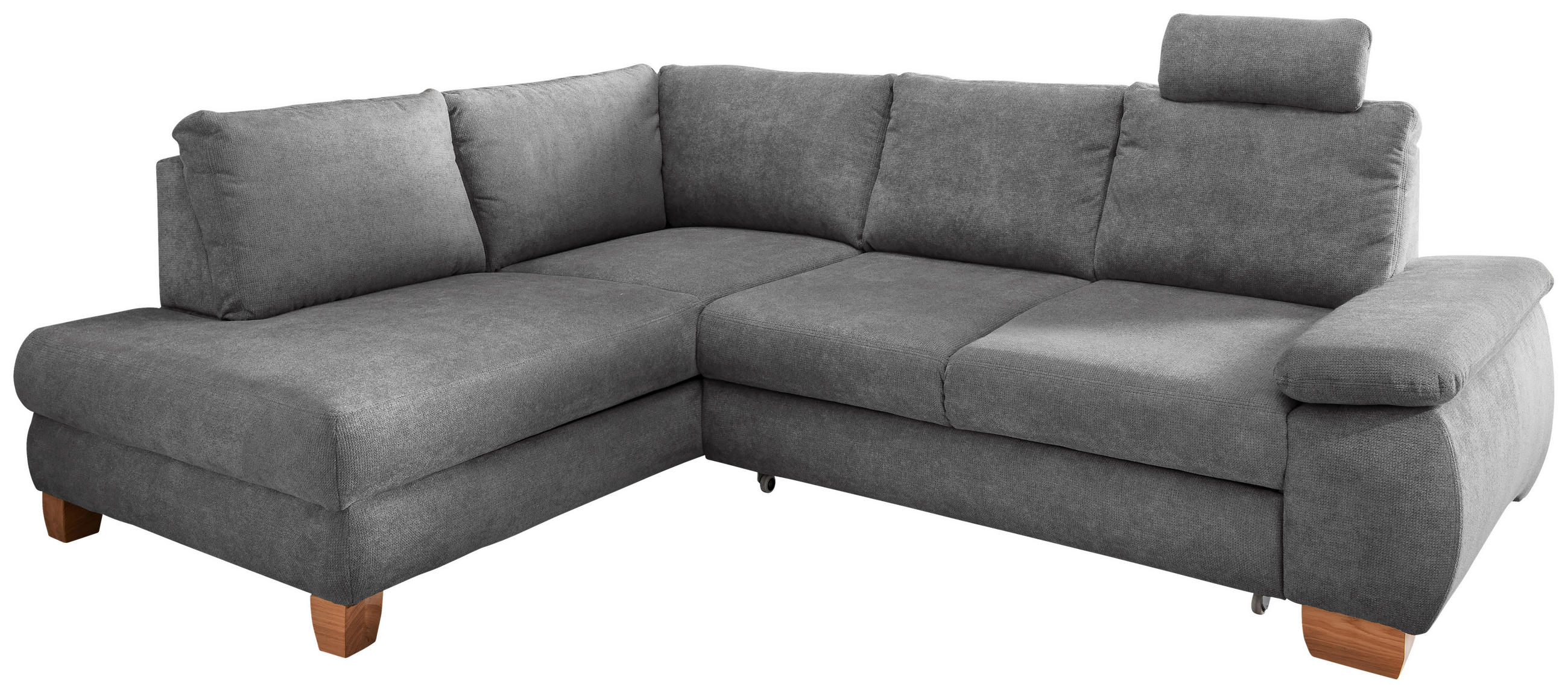 ECKSCHLAFSOFA  mit Liegefunktion, Rücken echt, Armteil rechts Chenille Grau  - Wildeiche/Grau, MODERN, Holz/Textil (206/261cm) - Livetastic