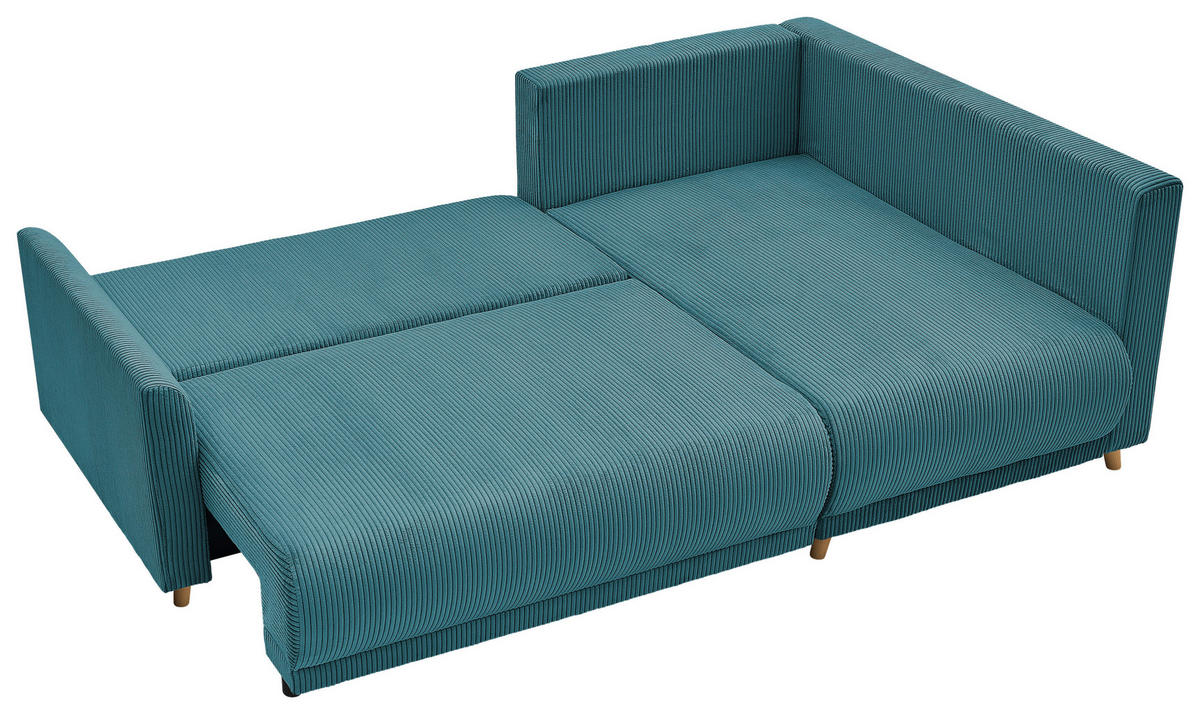 ECKSOFA MILOS Hellblau Cord Rückenkissen, Bettkasten, Schlaffunktion, Rücken echt  - Naturfarben/Hellblau, Design, Textil (224/148cm) - P & B