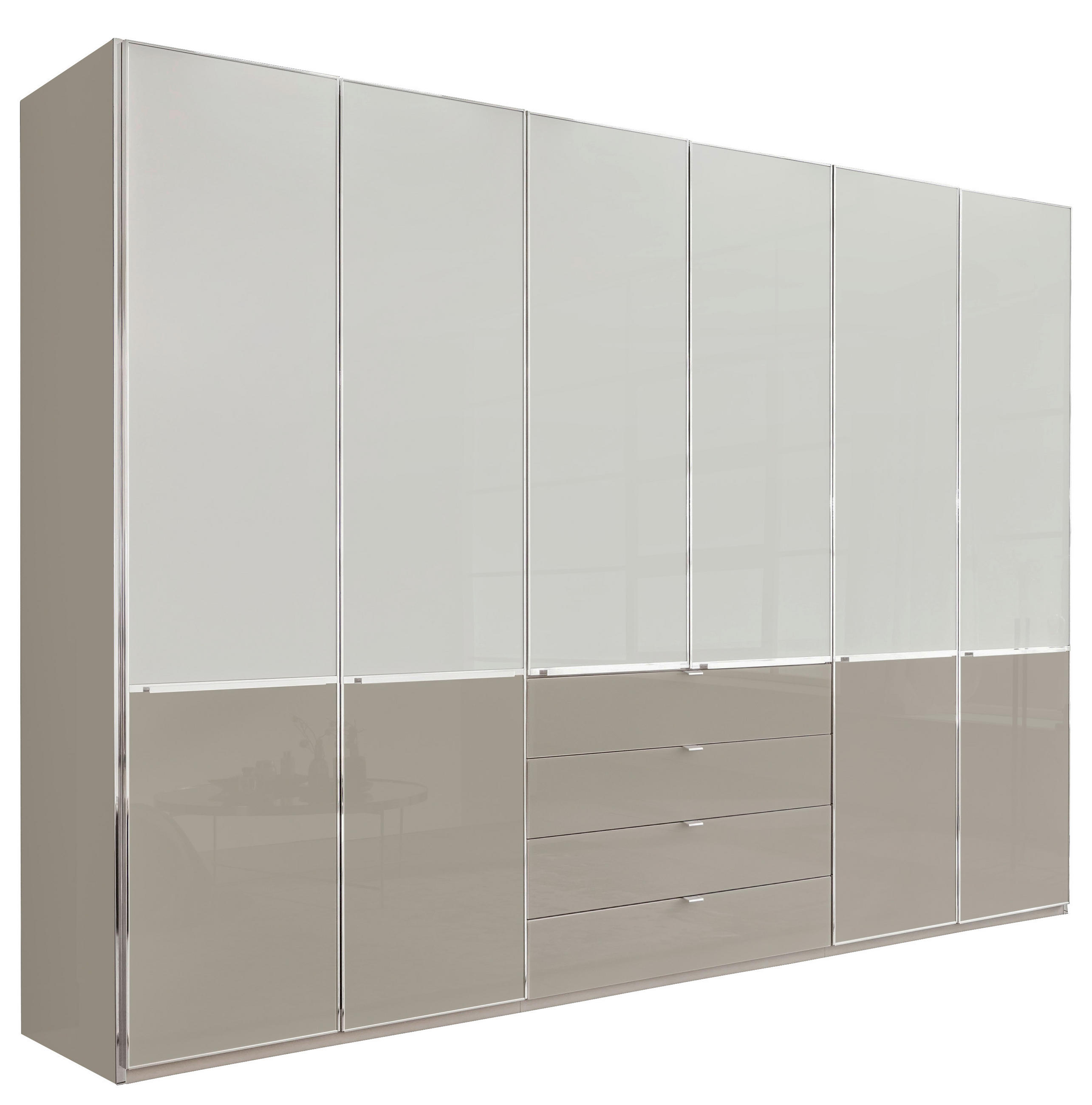 KLEIDERSCHRANK 300/216/58 cm 6-türig  - Chromfarben/Weiß, Design, Glas/Holzwerkstoff (300/216/58cm) - Novel