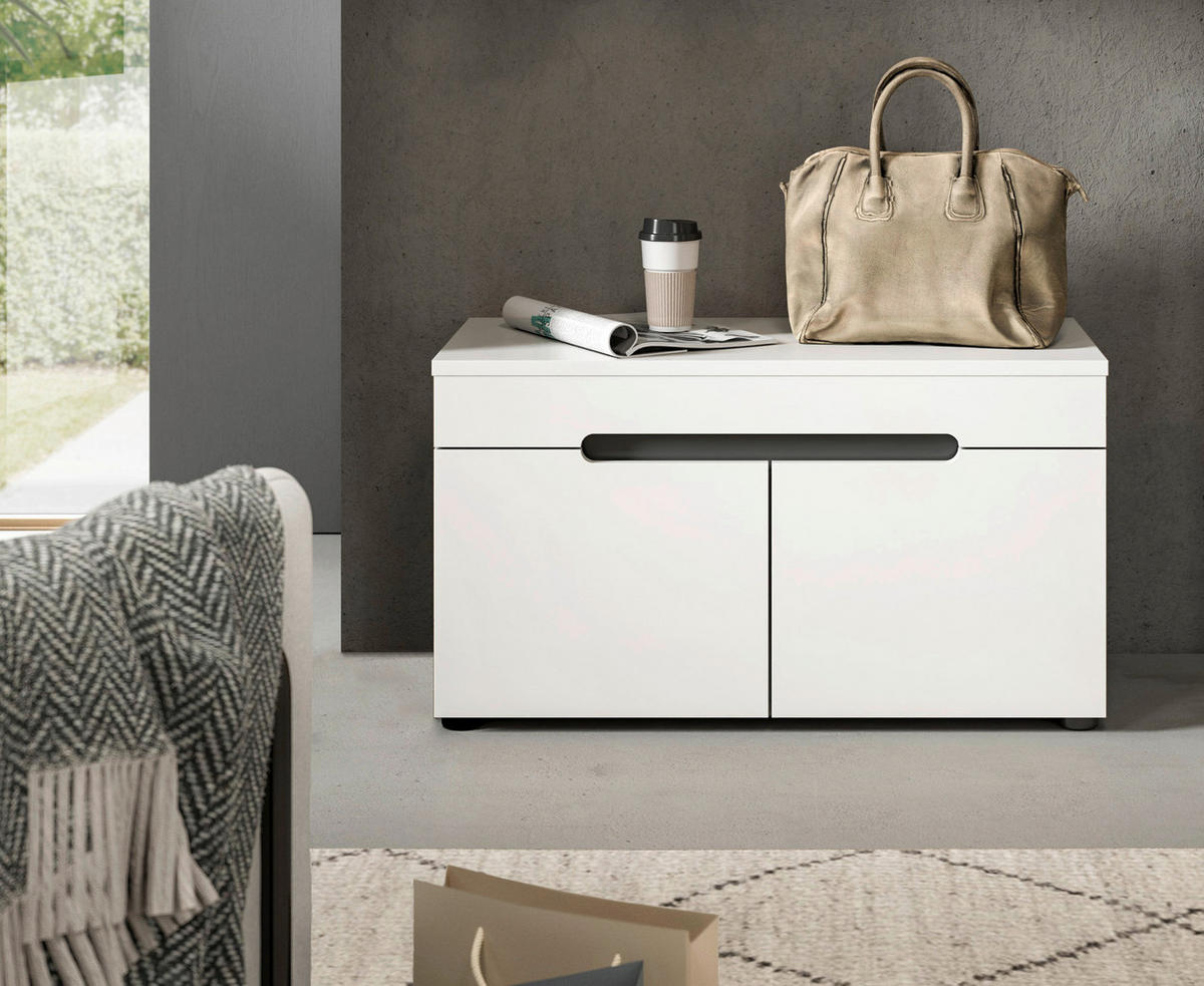 SITZBANK 80/45/37 cm Grau, Weiß Kunststoff  - Schwarz/Weiß, Design, Kunststoff (80/45/37cm) - Livetastic