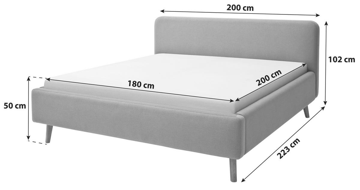 TAPECIRANI KREVET   180/200 cm   svijetlo siva  - boje hrasta/svijetlo siva, Design, tekstil/drvo (180/200cm) - Livetastic