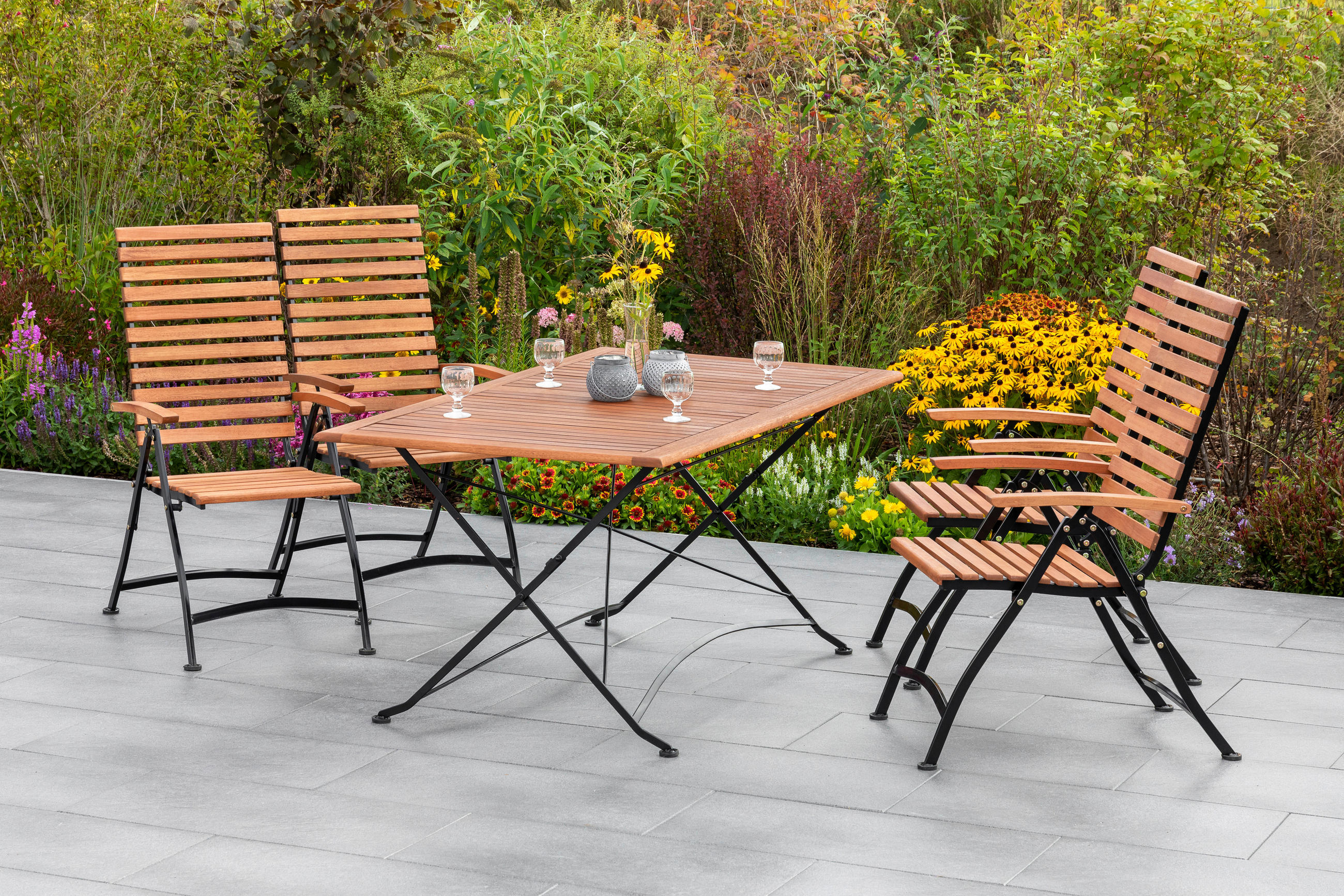 GARTENKLAPPTISCH 160/90/73 cm Holz, Metall rechteckig  - Graphitfarben/Naturfarben, KONVENTIONELL, Holz/Metall (160/90/73cm) - Gardenson