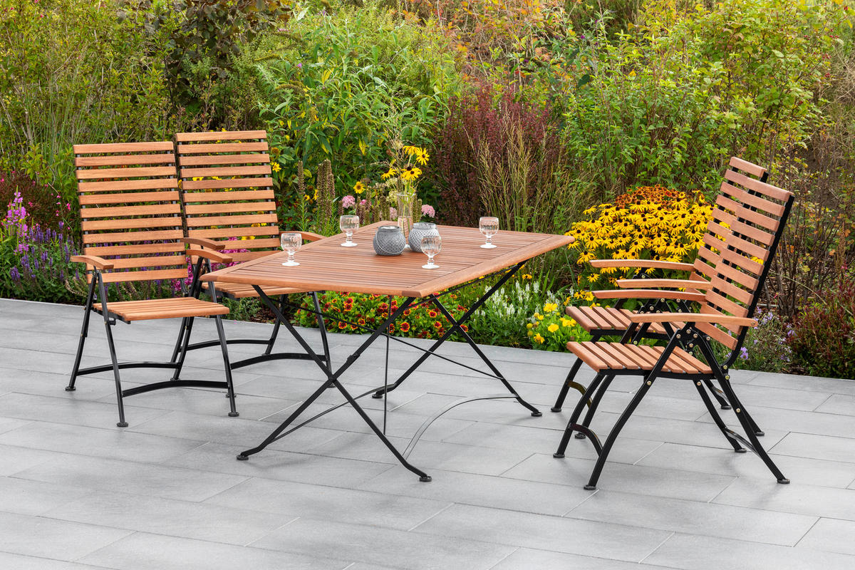 GARTENKLAPPTISCH 160/90/73 cm Holz, Metall rechteckig  - Graphitfarben/Naturfarben, KONVENTIONELL, Holz/Metall (160/90/73cm) - Gardenson