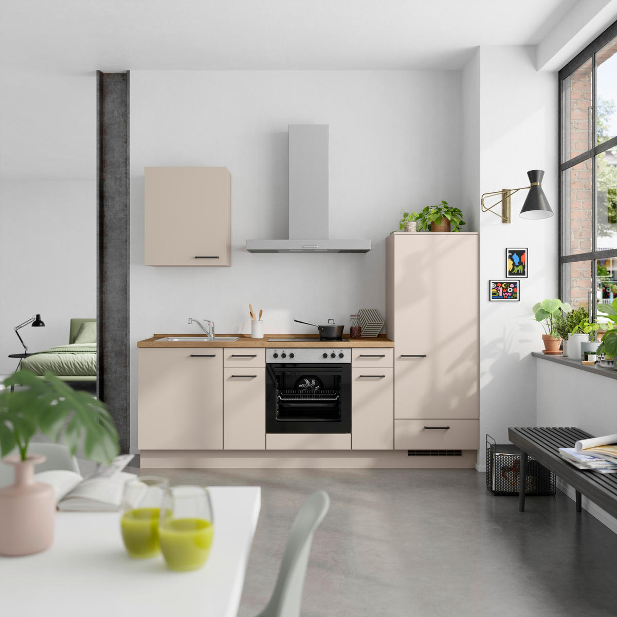 KÜCHENLEERBLOCK 240 cm   in Eichefarben, Sandfarben  - Sandfarben/Eichefarben, MODERN, Holzwerkstoff/Metall (240cm) - Nobilia