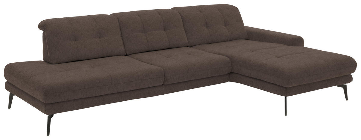 ECKSOFA in Flachgewebe Braun  - Schwarz/Braun, Design, Textil/Metall (309/190cm) - Beldomo Style
