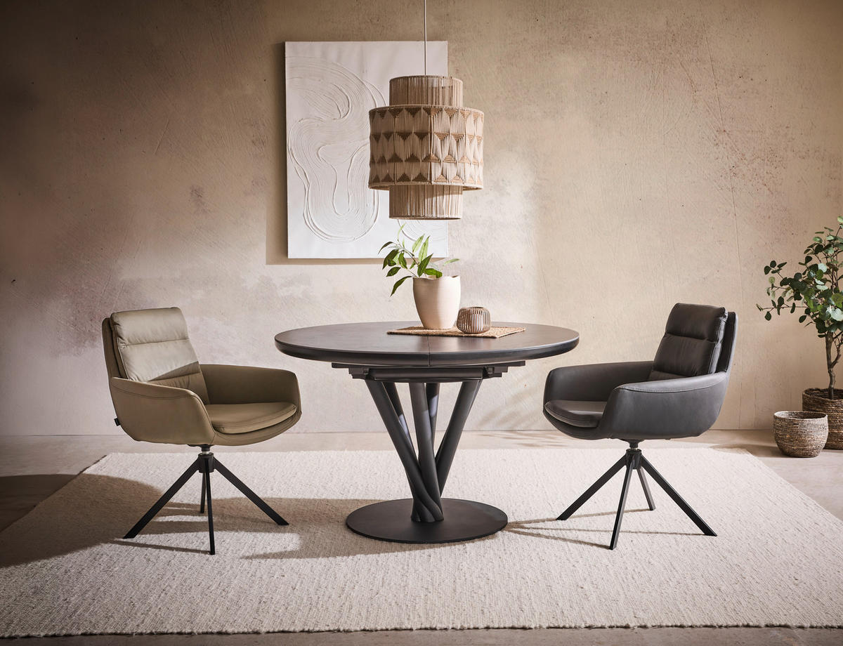 ESSTISCH 120-160/120/76 cm Nachbildung  Keramik, Holzwerkstoff ausziehbar rund Dunkelgrau  - Dunkelgrau/Schwarz, Design, Keramik/Holzwerkstoff (120-160/120/76cm) - Novel
