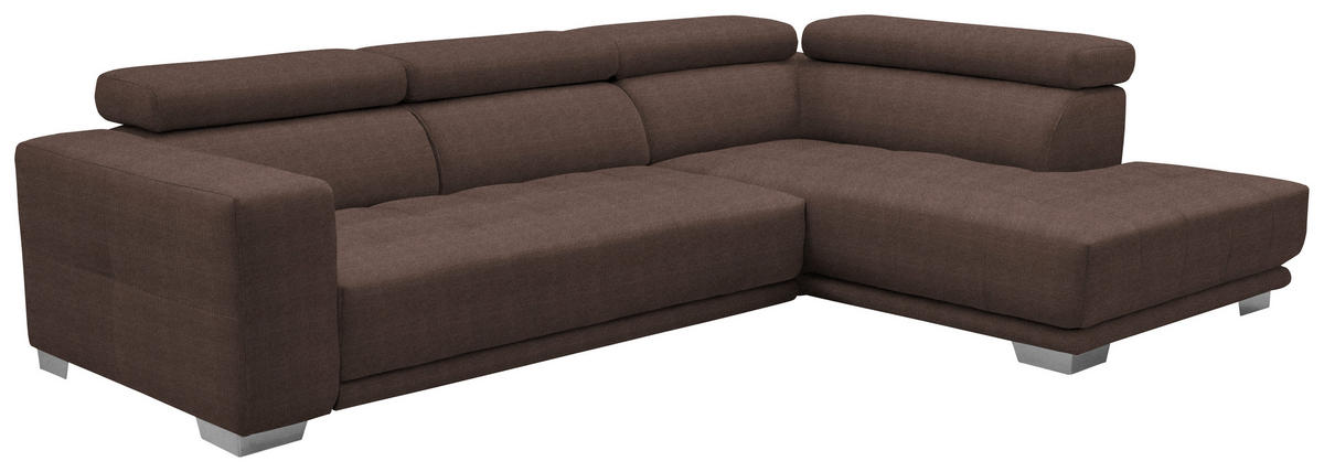ECKSOFA in Mikrofaser Braun  - Chromfarben/Braun, Design, Textil/Metall (301/207cm) - Xora