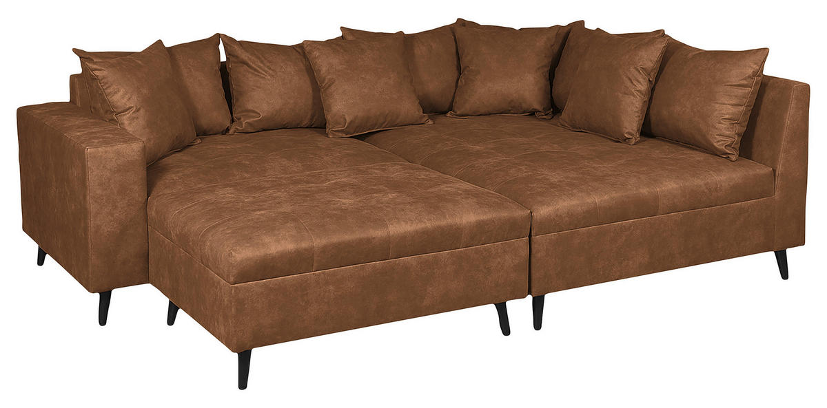 Ecksofa inkl. Hocker Braun Mikrofaser  - Schwarz/Braun, Design, Holz/Textil (247/174cm) - MID.YOU