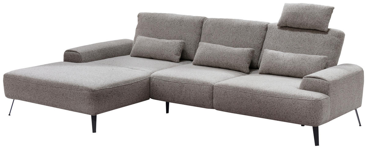 ECKSOFA in Flachgewebe Graubraun  - Graubraun/Schwarz, Design, Textil/Metall (178/305cm) - Livetastic