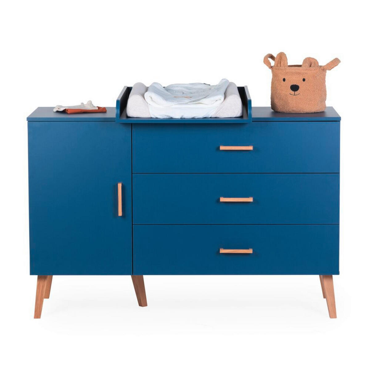 WICKELKOMMODE Bold Blue 2023 Naturfarben, Dunkelblau  - Dunkelblau/Naturfarben, Design, Holz/Holzwerkstoff (137/77/98cm) - Childhome