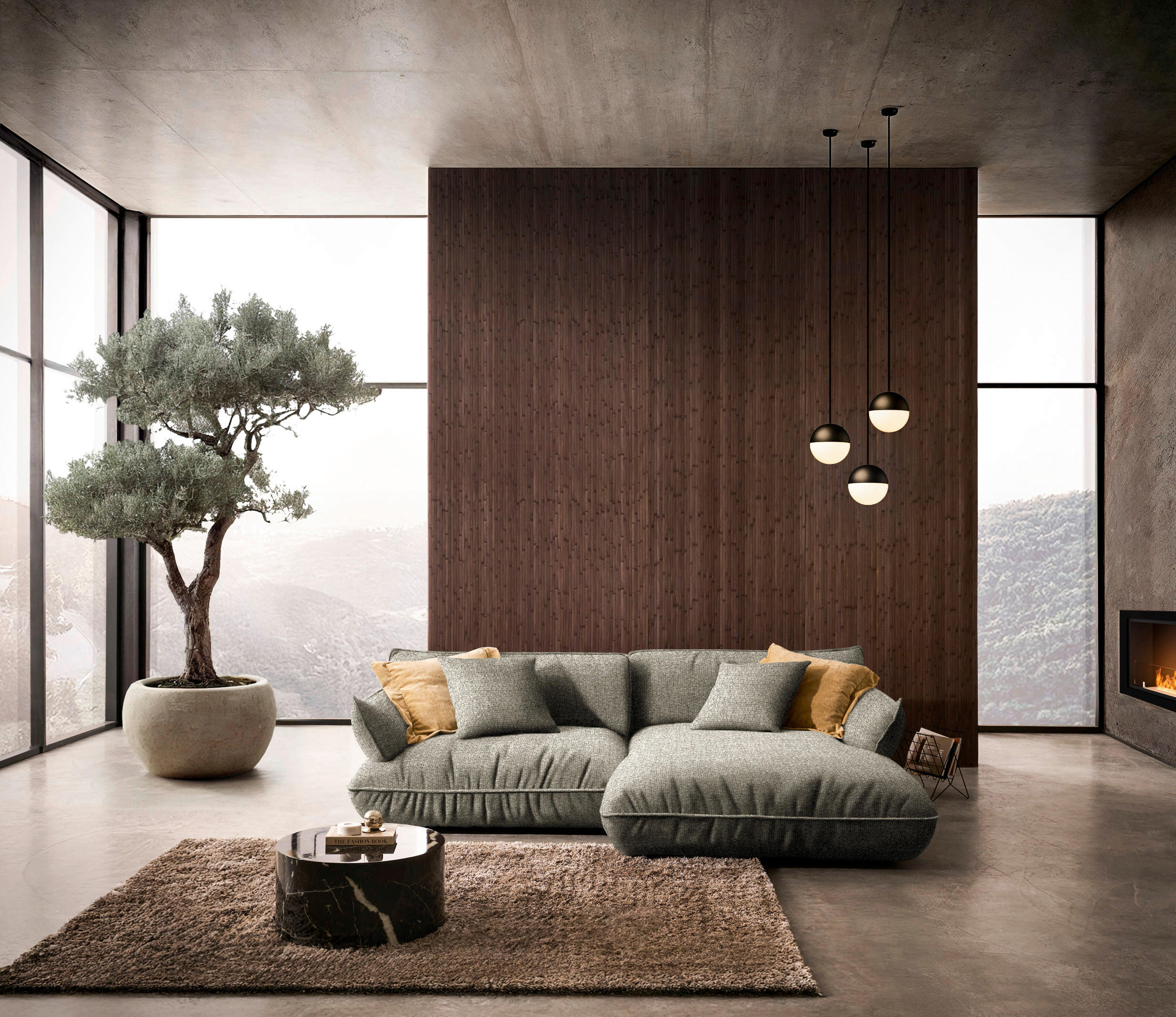 ECKSOFA Flachgewebe Naturfarben  - Schwarz/Naturfarben, Design, Kunststoff/Textil (264/185cm) - Belluti