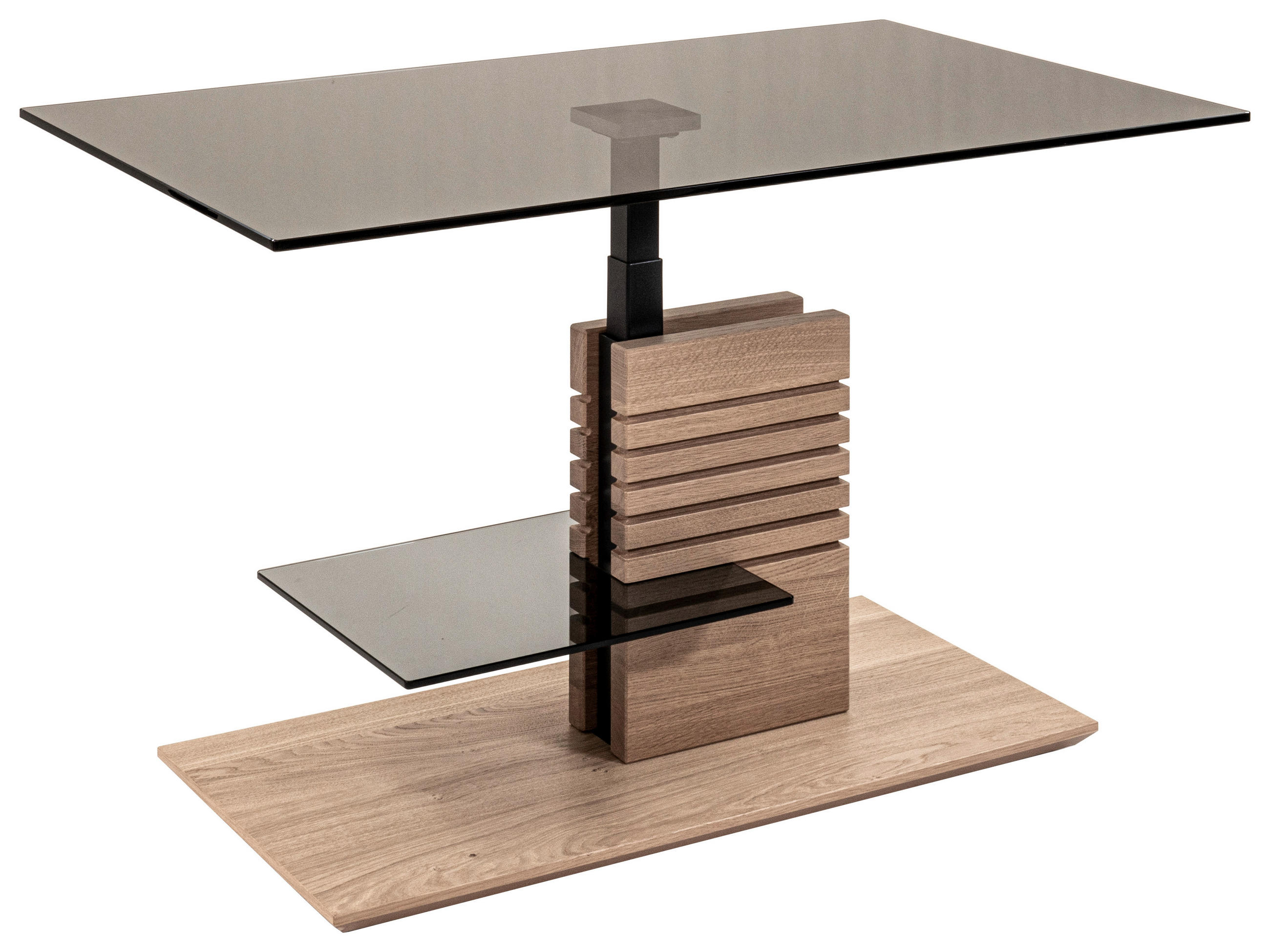 COUCHTISCH Asteiche furniert, teilmassiv ESG, Parsolglas 100/60/47-65 cm rechteckig Grau, Eiche Bianco, Silberfarben  - Eiche Bianco/Silberfarben, Glas/Holz (100/60/47-65cm)