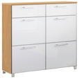 SCHUHSCHRANK 121/108/31 cm  - Chromfarben/Eiche Bianco, Design, Glas/Holz (121/108/31cm) - Novel