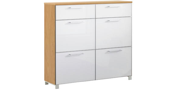 SCHUHSCHRANK 121/108/31 cm  - Chromfarben/Eiche Bianco, Design, Glas/Holz (121/108/31cm) - Novel