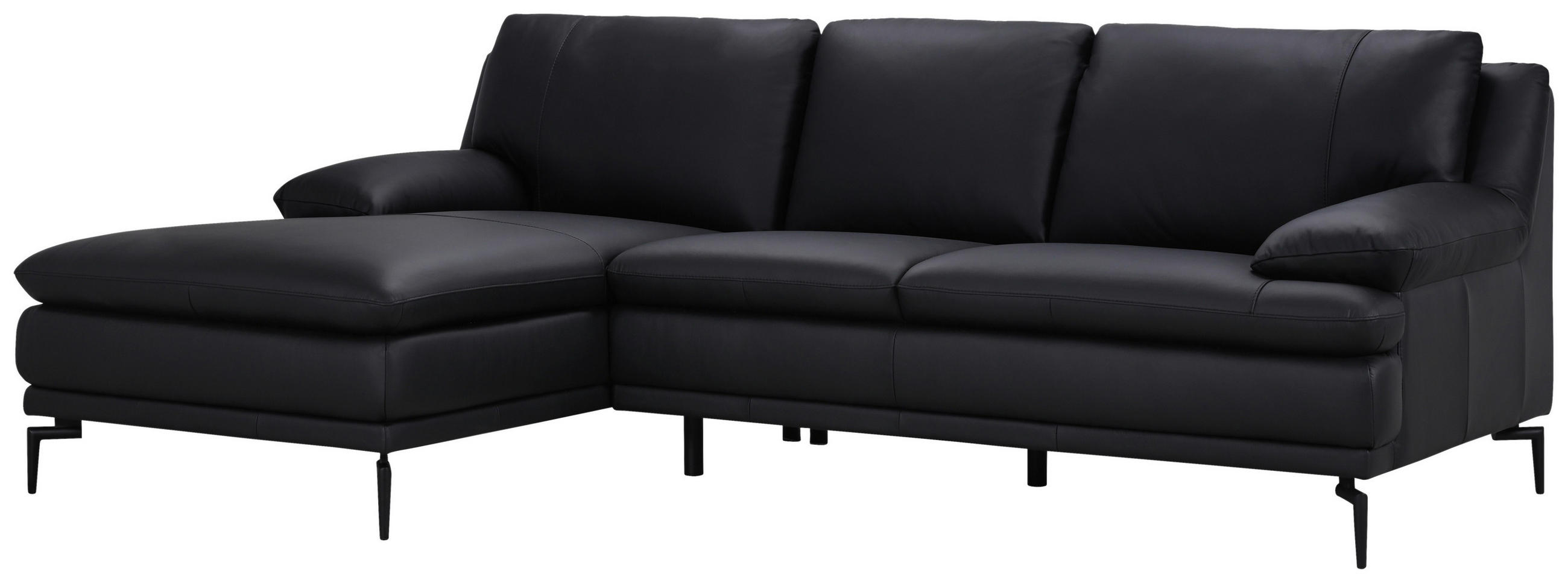 ECKSOFA Schwarz Echtleder  - Schwarz, Design, Leder (158/248cm) - MID.YOU