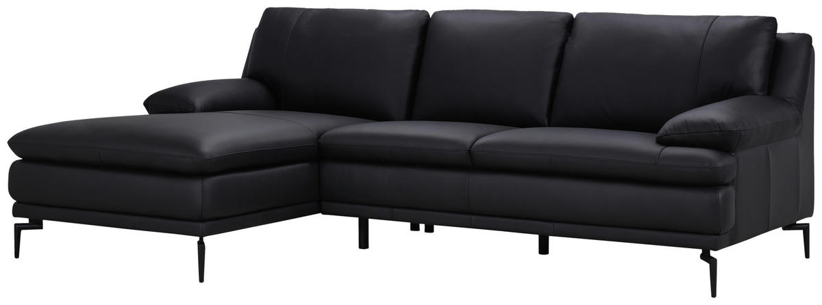 ECKSOFA Schwarz Echtleder  - Schwarz, Design, Leder (158/248cm) - MID.YOU