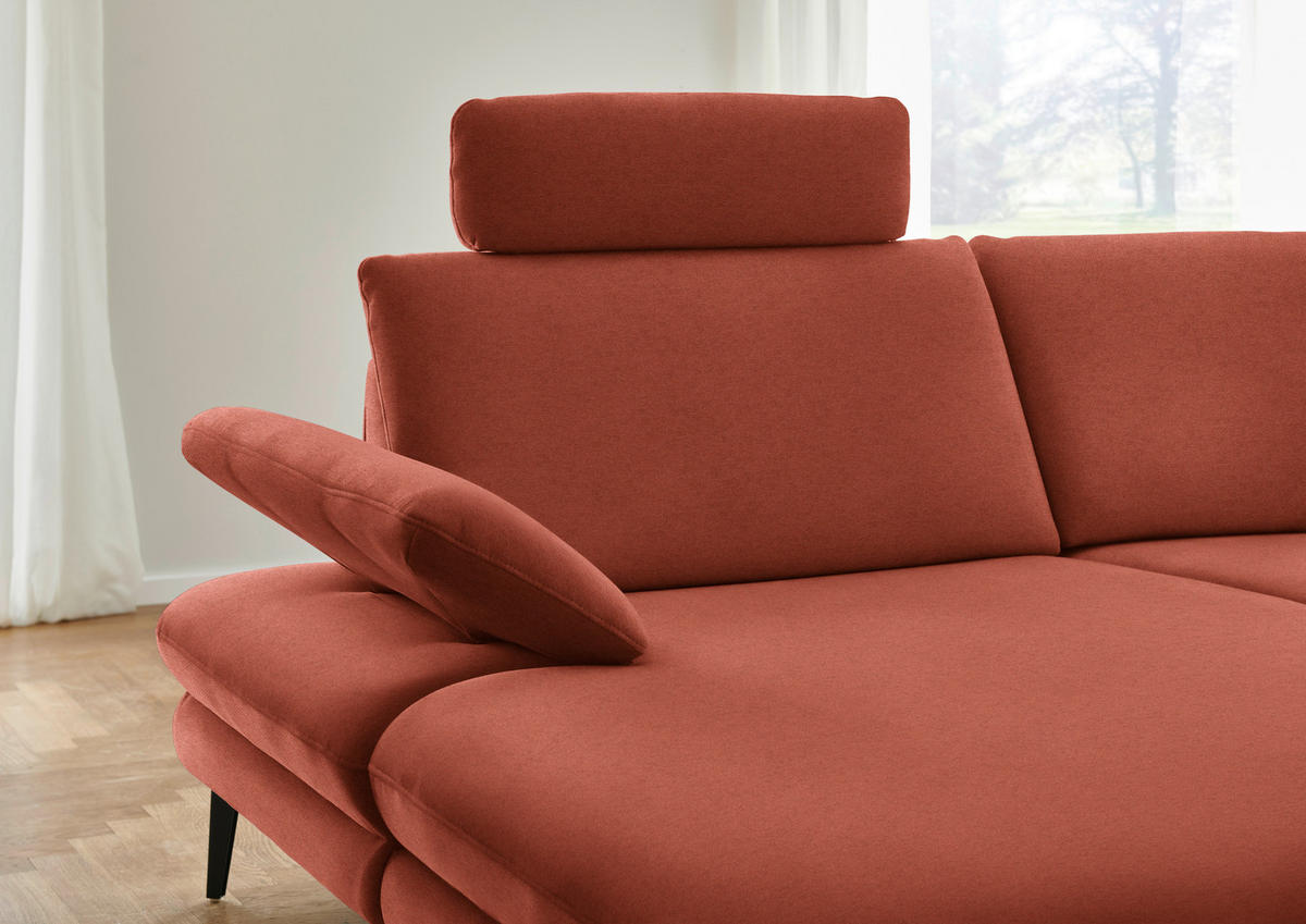 WOHNLANDSCHAFT Chenille, Flachgewebe Terracotta  - Terracotta/Schwarz, Design, Textil/Metall (180/344/208cm) - Dieter Knoll