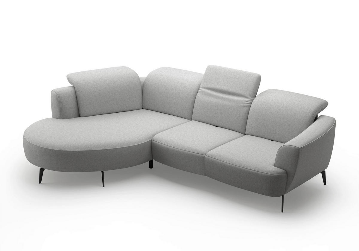 ECKSOFA in Flachgewebe Hellgrau  - Hellgrau/Schwarz, Konventionell, Textil/Metall (199/309cm) - Sit & More