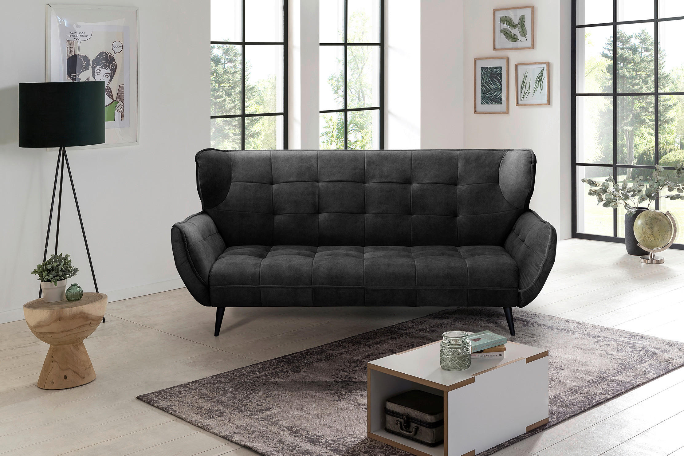 3-SITZER-SOFA Mikrofaser Anthrazit  - Anthrazit/Schwarz, MODERN, Textil/Metall (221/105/98cm) - MID.YOU