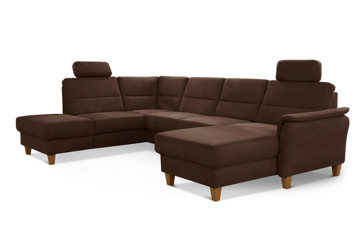 WOHNLANDSCHAFT in Mikrofaser Dunkelbraun  - Eichefarben/Dunkelbraun, Konventionell, Holz/Textil (212/308/163cm) - Sit & More