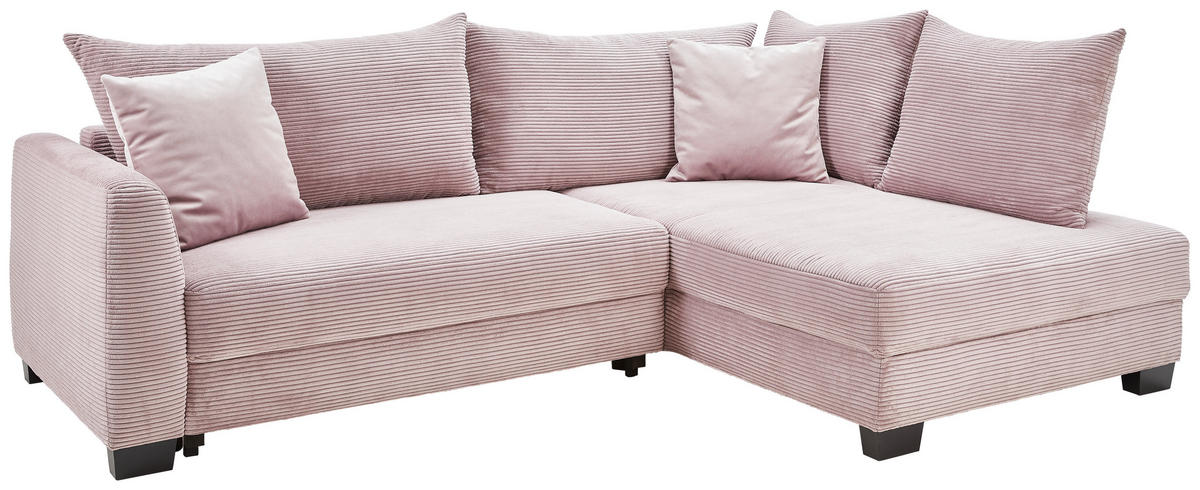 ECKSOFA Rosa Cord  - Schwarz/Rosa, KONVENTIONELL, Holz/Textil (267/181cm) - Carryhome