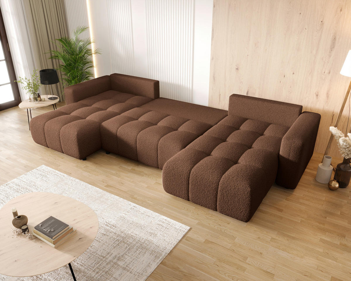 WOHNLANDSCHAFT Rostfarben Bouclé  - Rostfarben/Schwarz, MODERN, Kunststoff/Textil (190/380/190cm) - Carryhome