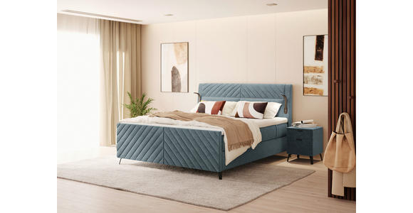 BOXSPRINGBETT 160/200 cm in Petrol - Petrol/Schwarz, Design, Textil/Metall (160/200cm) - Esposa