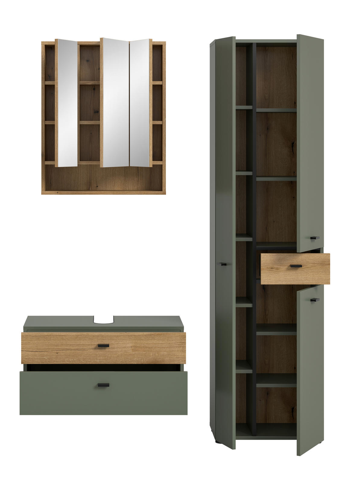 BADEZIMMER 3-teilig  in 126 cm  - Eichefarben/Schwarz, Trend, Glas/Holzwerkstoff (126cm) - MID.YOU