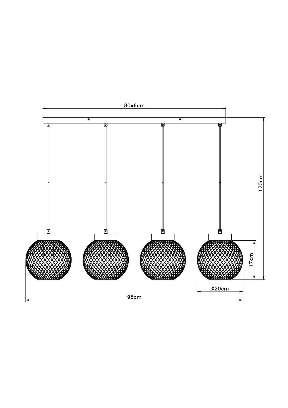 HÄNGELEUCHTE 95/20/120 cm   - Schwarz/Braun, Basics, Holz/Metall (95/20/120cm) - Globo