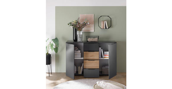 SIDEBOARD 135/89/40 cm  in Graphitfarben, Eichefarben  - Eichefarben/Schwarz, KONVENTIONELL, Holzwerkstoff/Kunststoff (135/89/40cm) - Carryhome