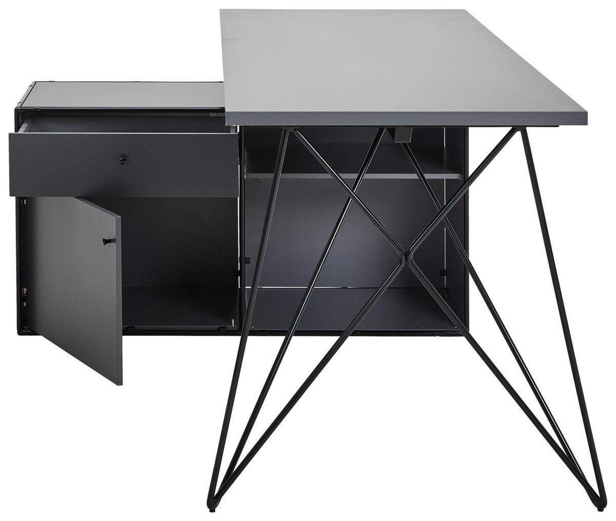 ECKSCHREIBTISCH 160/115/75 cm  in Anthrazit, Schwarz  - Anthrazit/Schwarz, Design, Holzwerkstoff/Metall (160/115/75cm) - Novel