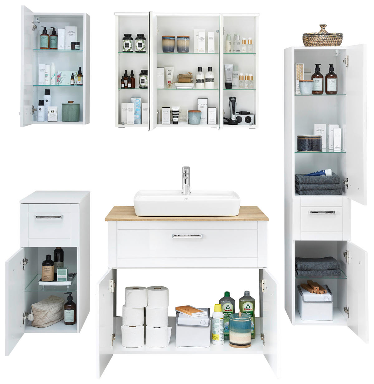 BADEZIMMER 7-teilig  in 160 cm  - Chromfarben/Eichefarben, MODERN, Glas/Keramik (160cm) - Sadena