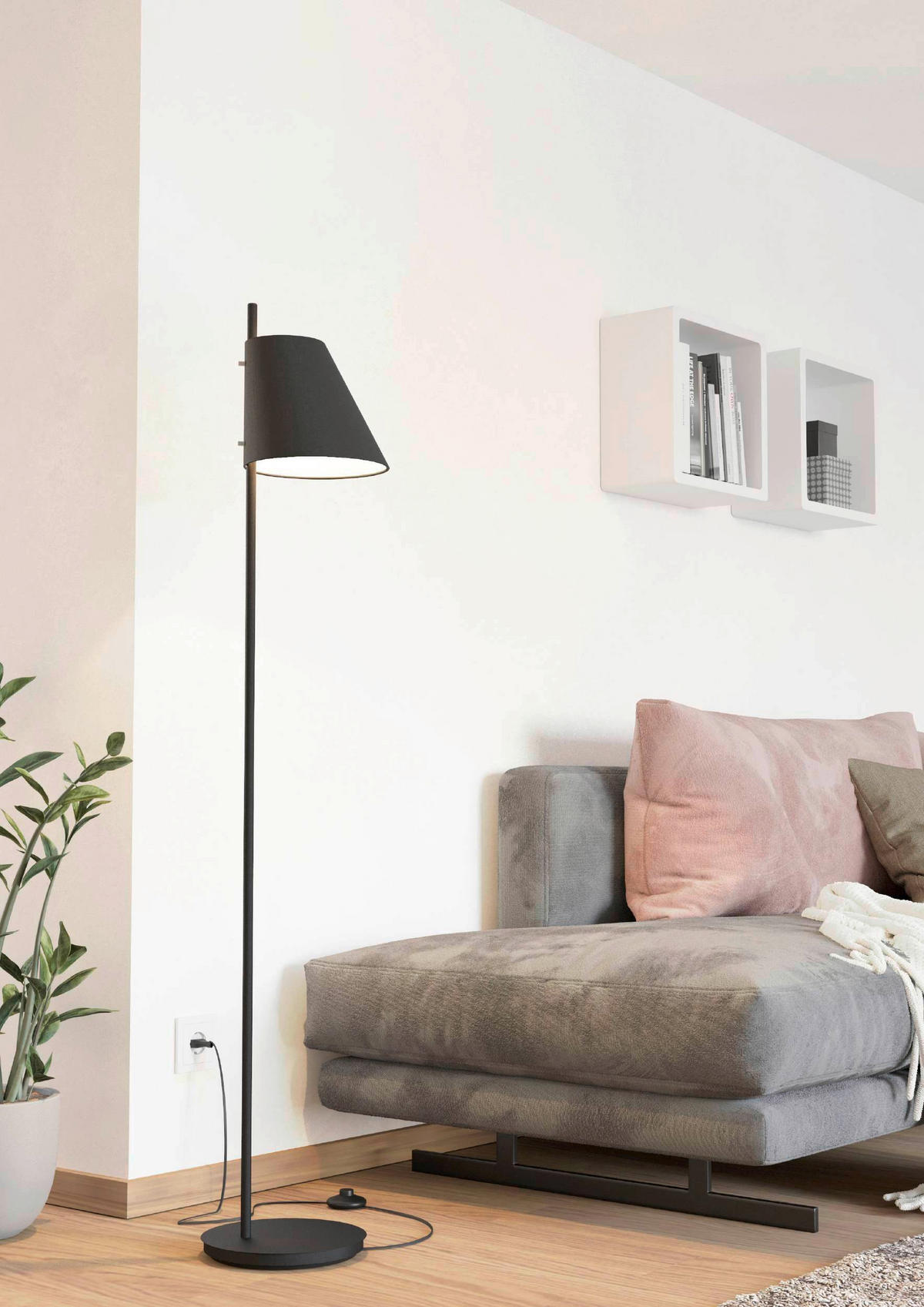 GOLVLAMPA Estaziona 26/23,5/150 cm    - svart, Basics, metall/textil (26/23,5/150cm) - Eglo