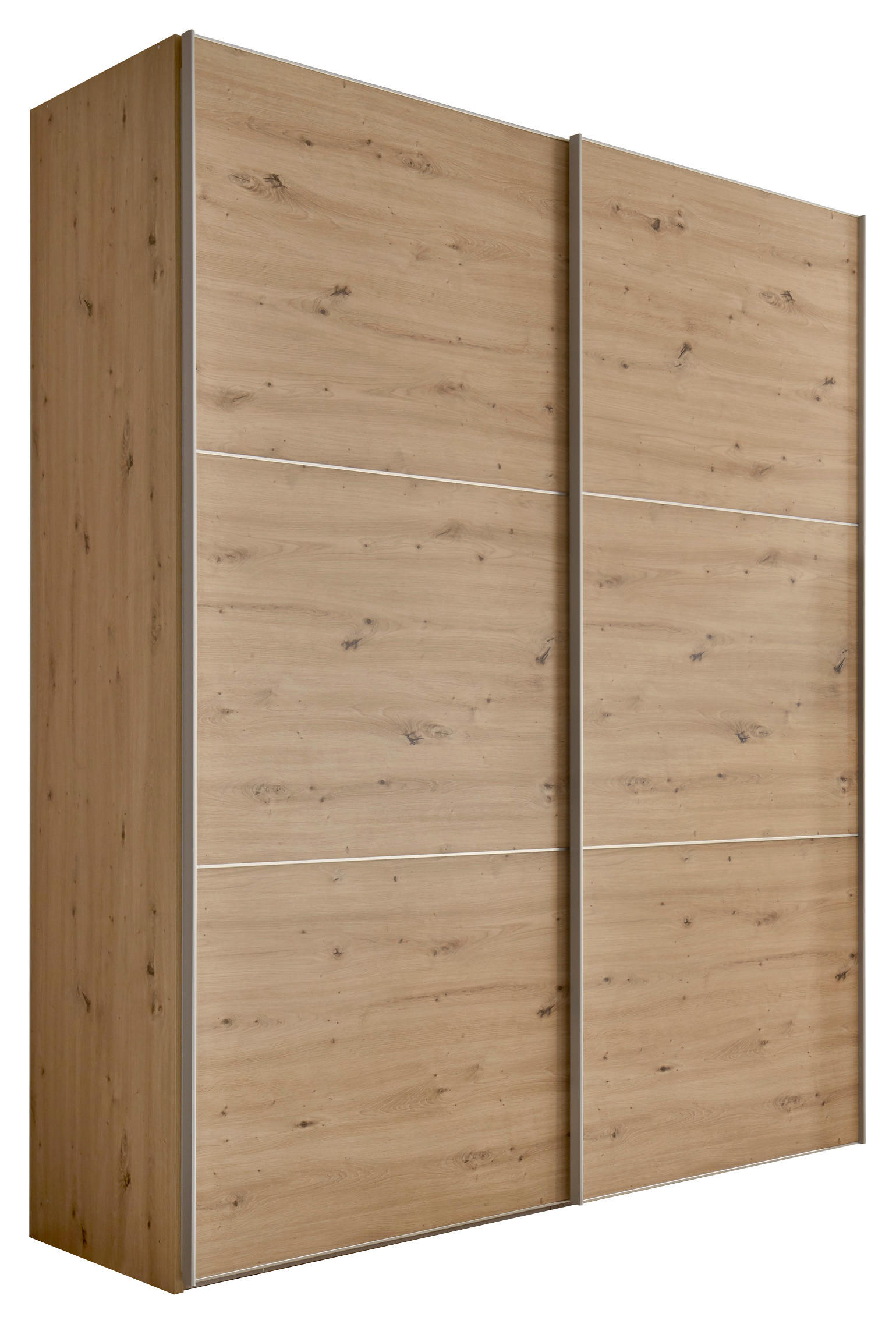 SCHWEBETÜRENSCHRANK  in Eiche Artisan  - Alufarben/Eiche Artisan, Holzwerkstoff/Metall (188/222/68cm) - Moderano