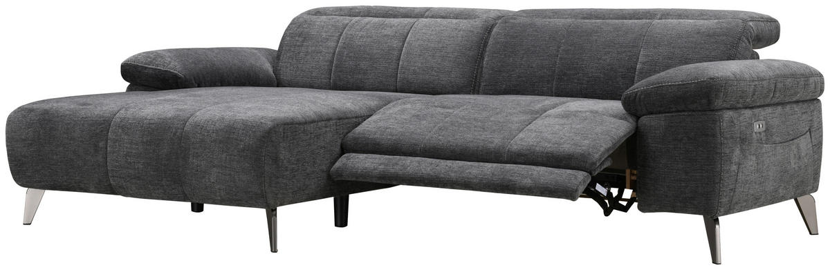 ECKSOFA Dunkelgrau Chenille  - Dunkelgrau/Silberfarben, Design, Textil/Metall (175/262cm) - Livetastic