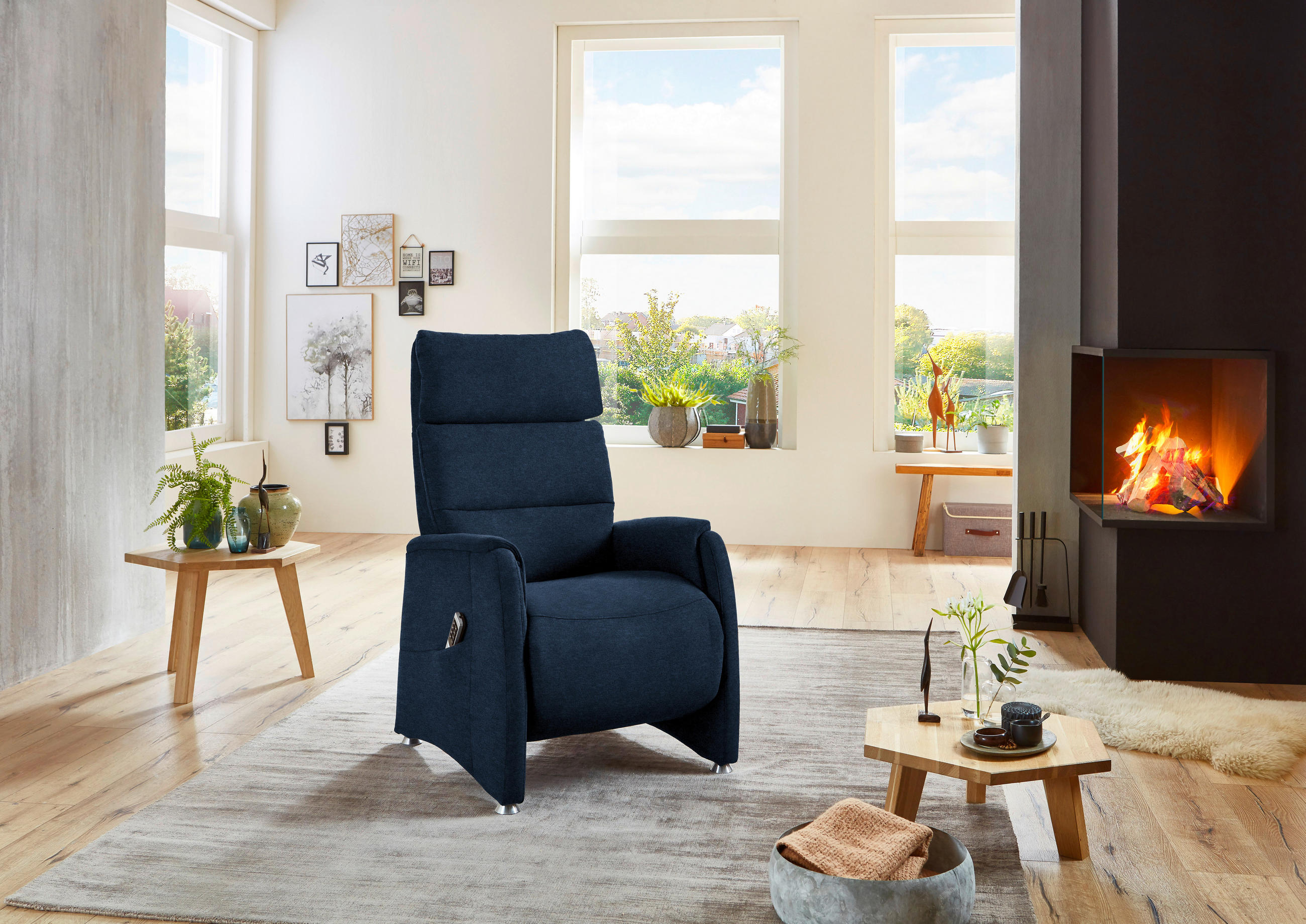 RECLINERFÅTÖLJ i flatväv blå  - aluminiumfärg/blå, Klassisk, metall/textil (69/111/83cm) - Livetastic