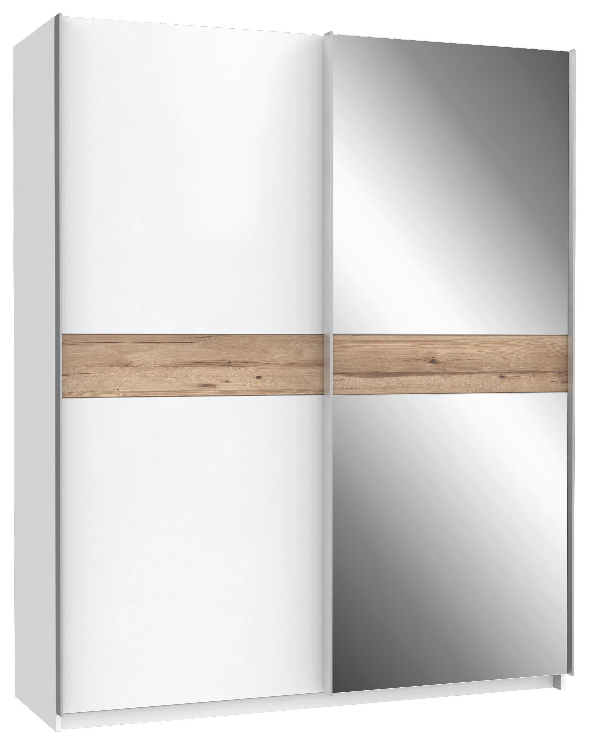 SCHWEBETÜRENSCHRANK  in Weiß, Eichefarben  - Eichefarben/Alufarben, MODERN, Glas/Holzwerkstoff (170,3/210,5/61,2cm) - Xora