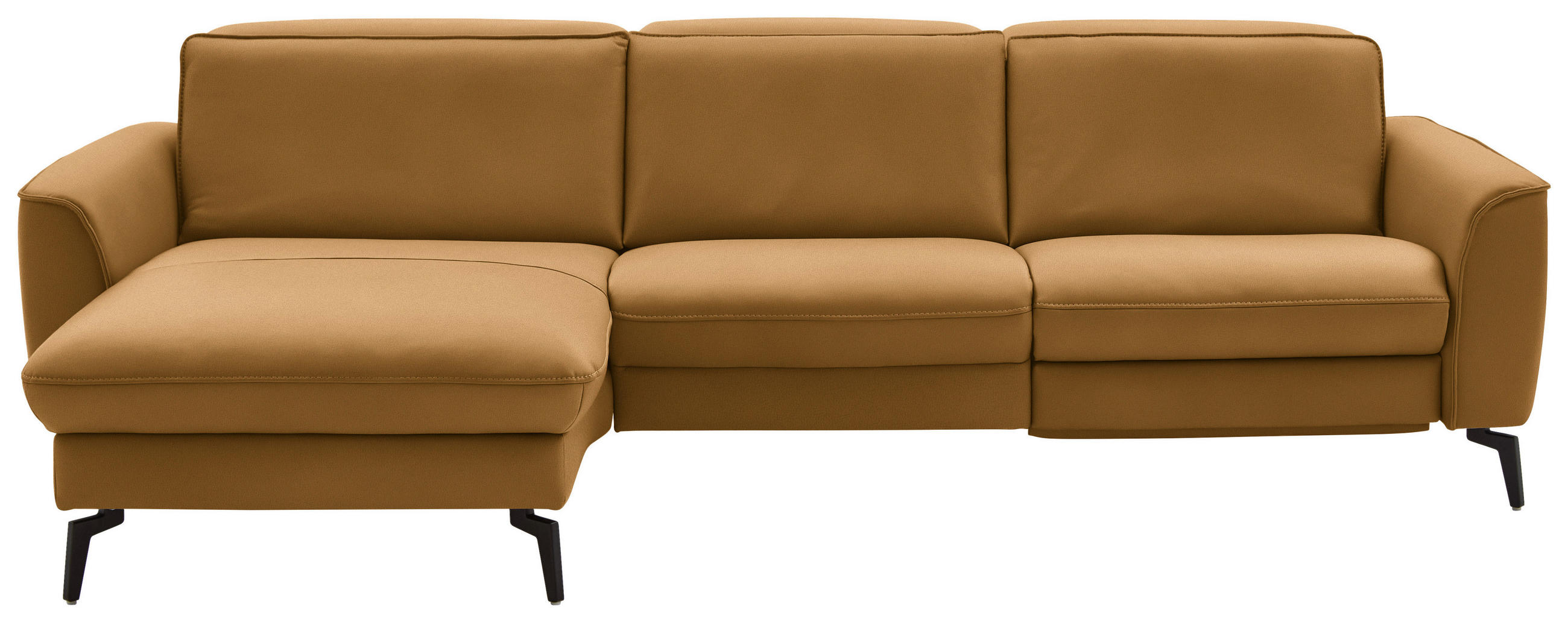 ECKSOFA in Echtleder Currygelb  168/281 cm  - Currygelb/Schwarz, Natur, Leder/Metall (168/281cm) - Valdera