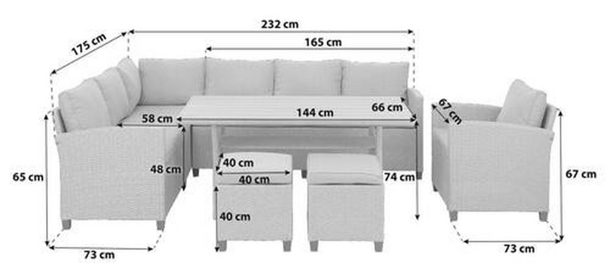 Loungegarnitur 6-tlg. Porto II 175/232 cm Stahl  - Hellgrau/Braun, MODERN, Kunststoff/Textil (175/232cm) - Luca Bessoni