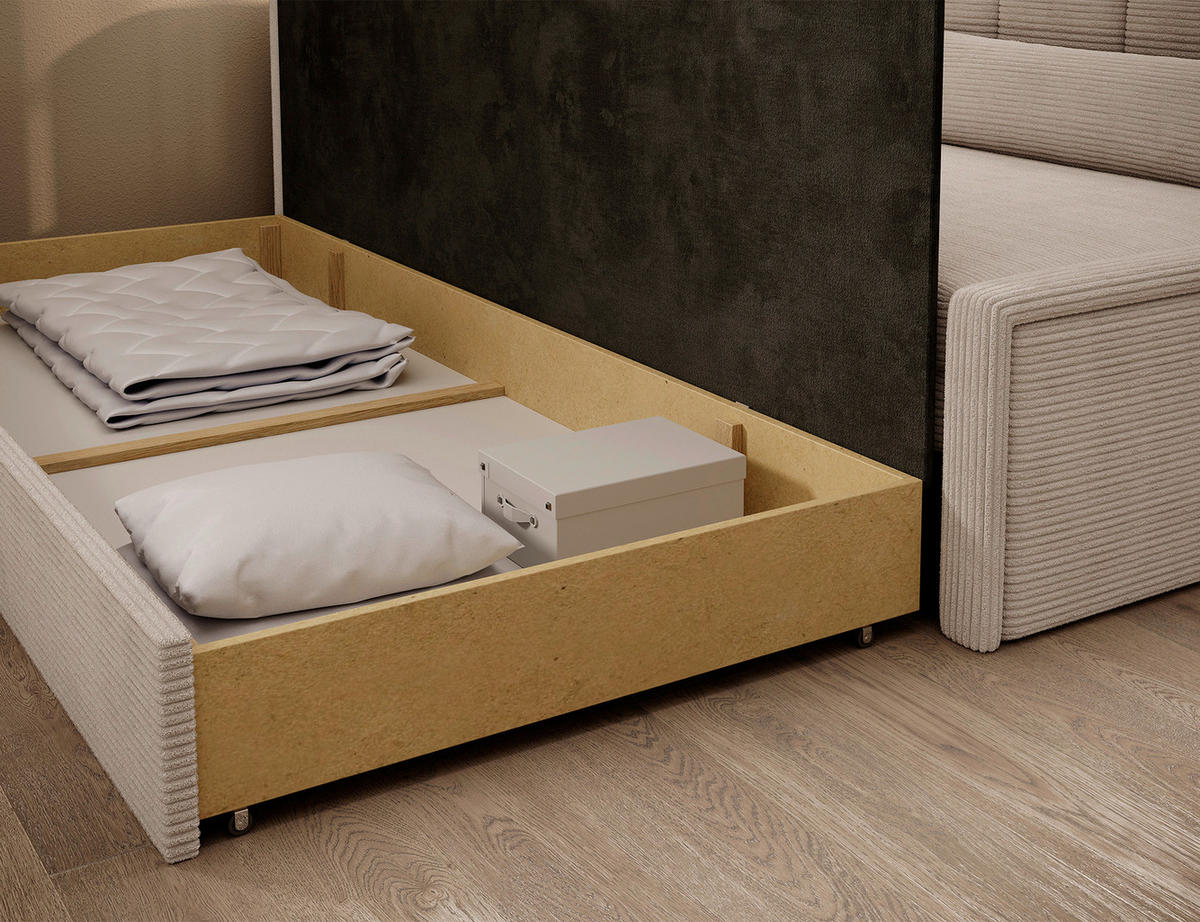 RÉCAMIERE Cord Beige  - Beige/Schwarz, Design, Kunststoff/Textil (82/77/214cm) - MID.YOU