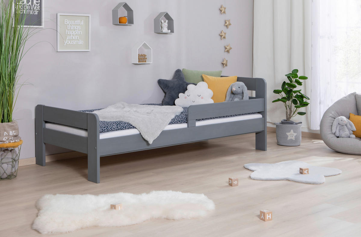 BETT in Hellgrau  - Hellgrau/Naturfarben, MODERN, Holz (100/200cm) - Livetastic