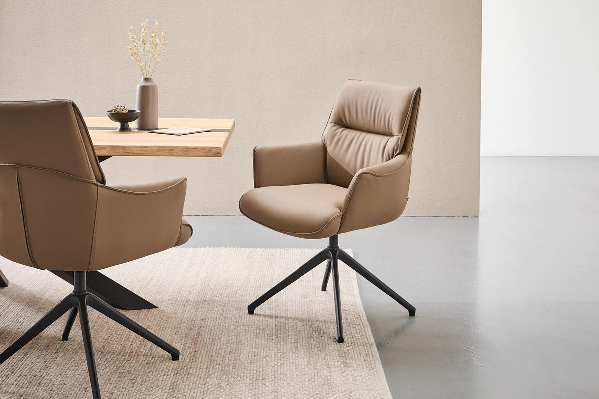 ARMLEHNSTUHL  in Aluminium, Eisen Echtleder pigmentiert  - Taupe/Schwarz, Design, Leder/Metall (65/92/67,5cm) - Novel