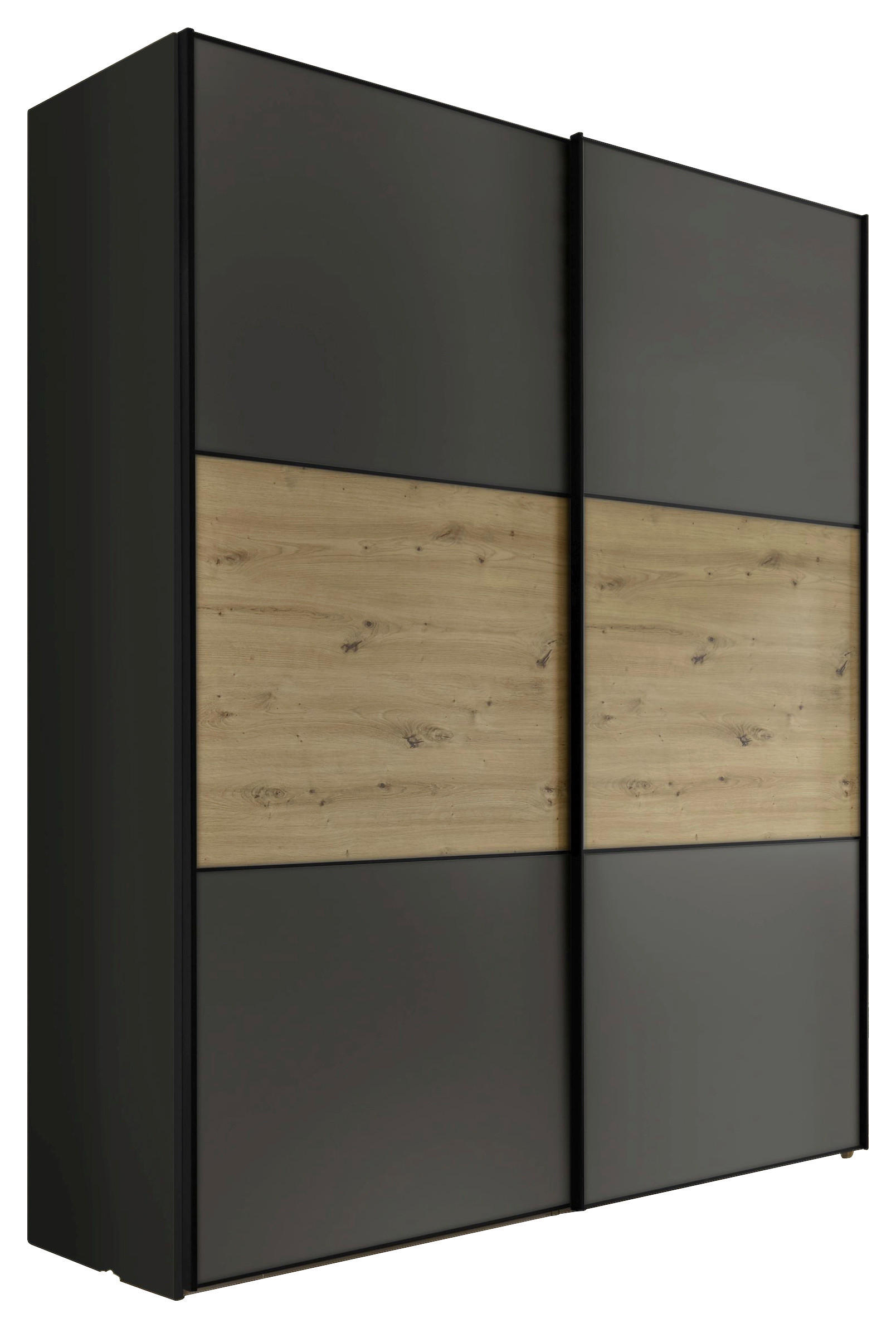 SCHWEBETÜRENSCHRANK 2-türig Dunkelgrau, Eiche Artisan  - Dunkelgrau/Schwarz, KONVENTIONELL, Holzwerkstoff/Metall (167/222/68cm) - Moderano
