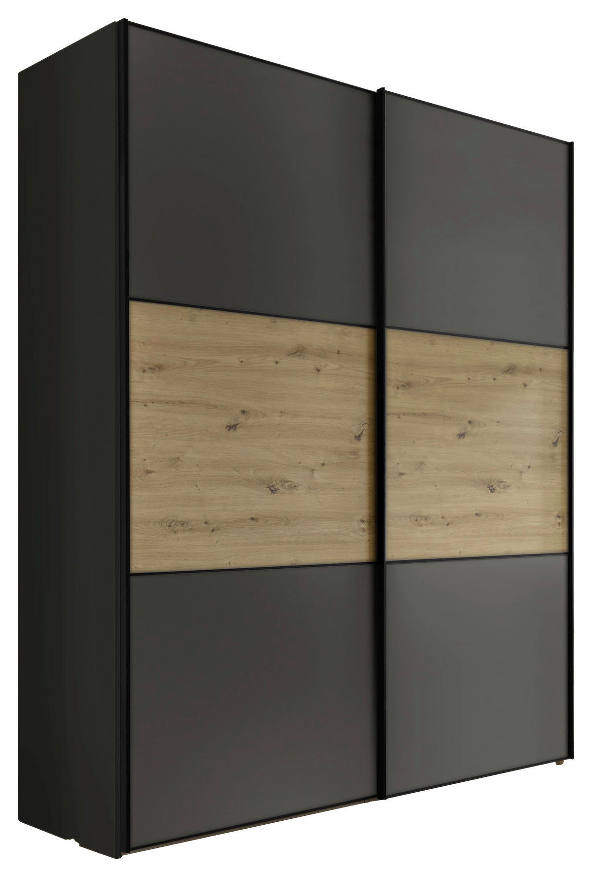 SCHWEBETÜRENSCHRANK  in Dunkelgrau, Eiche Artisan  - Dunkelgrau/Schwarz, KONVENTIONELL, Holzwerkstoff/Metall (167/222/68cm) - Moderano