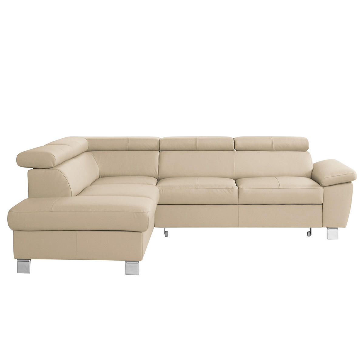 ECKSOFA Beige Echtleder Lederlook  - Chromfarben/Beige, Design, Leder/Textil (208/248cm) - Livetastic